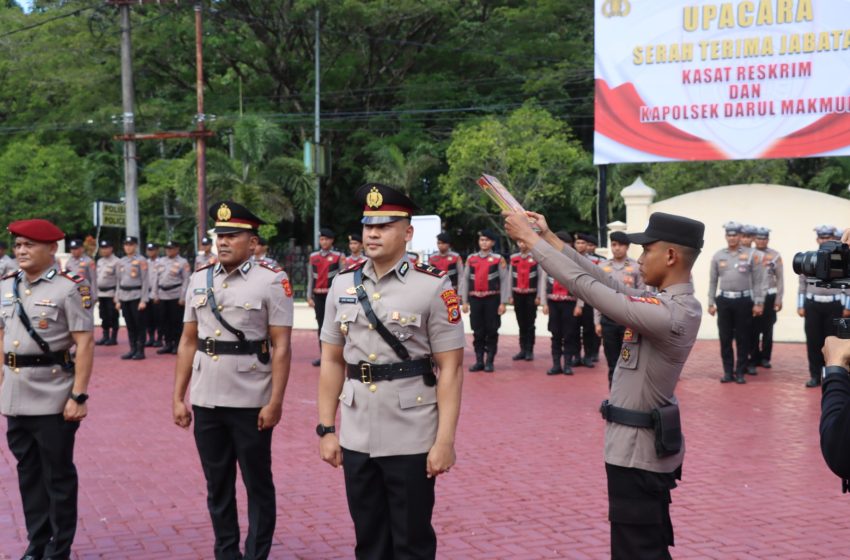  Polres Nagan Raya Gelar Sertijab Kasat Reskrim dan Kapolsek Darul Makmur, Dilanjutkan Pisah Sambut