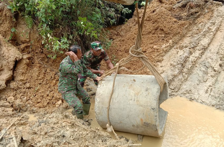  Satgas TMMD Kodim 0116/Nagan Raya Pasang Gorong Gorong di Jalan Ujung Blang ke Pante Ara