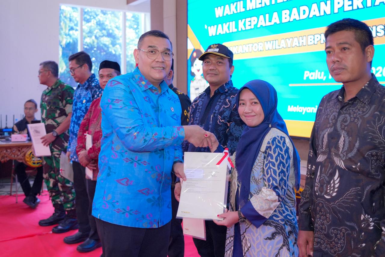 50% Bidang Tanah di Sulteng Sudah Bersertipikat, Wamen Ossy: Ini Menunjukkan Sulteng Terus Bertumbuh